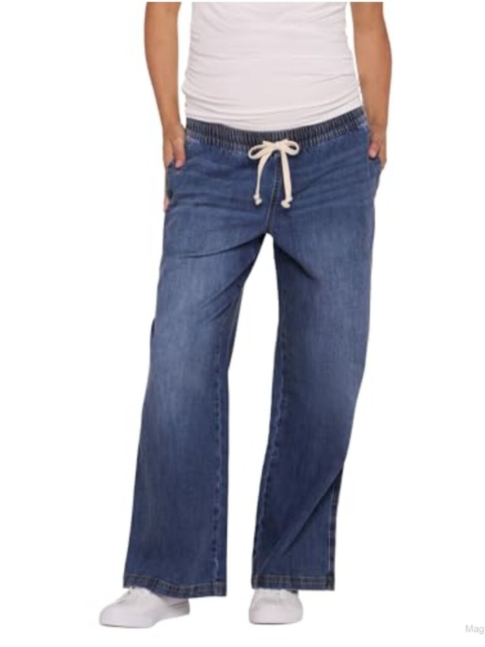 Maternity Wide Leg Jeans Under Belly Tie Waist 99% Cotton